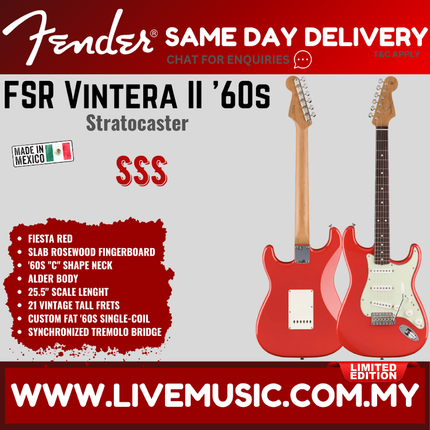 Fender FSR Vintera II 60s Stratocaster Electric Guitar, RW FB, Fiesta Red