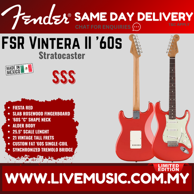 Fiesta Red Fender electric guitar with twin cutaway and maple neck, SSS pickups