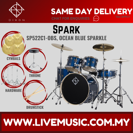 Dixon Spark Standard SP522C1 5-Piece Drum Kit w/Hardware+3 Cymbals