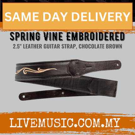Taylor Spring Vine Embroidered Leather Guitar Strap, Chocolate Brown