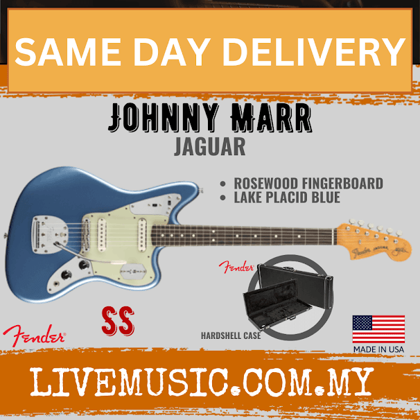 Fender Johnny Marr Signature Jaguar Electric Guitar, Pau Ferro Fretboard with Deluxe Hardshell Case - Lake Placid Blue