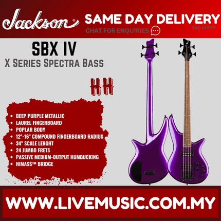 Jackson X Series Spectra SBX IV 4-String Bass Guitar, Laurel Fretboard - Deep Purple Metallic