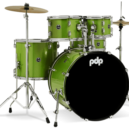 PDP Center Stage 5-piece Complete Drum Set with Hardware, Stool and Cymbal - Electric Green Sparkle ( PDCE2015KT )