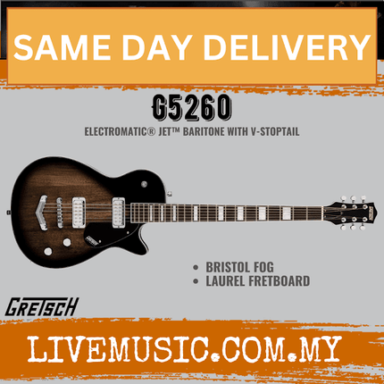 Gretsch G5260 Electromatic Jet Baritone V-Stoptail Electric Guitar, Bristol Fog