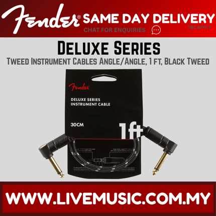 Fender Deluxe Series Angled Instrument Cable, 1ft, Black Tweed