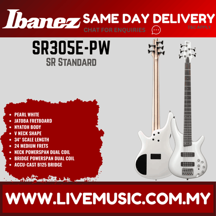 Guitars & Basses Ibanez SR305E-PW SR Series 5-String Electric Bass, Pearl White (SR305E PW/SR305EPW)