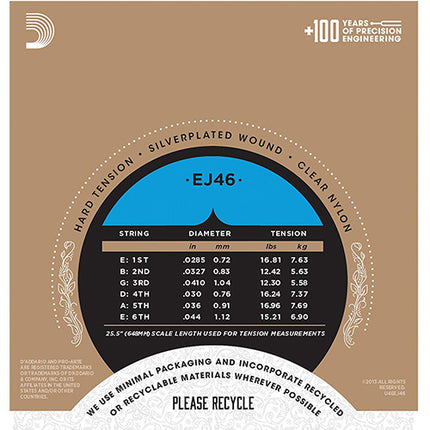 D'Addario EJ46 - Pro-Arté Nylon Classical Strings, Hard Tension (DAddario)