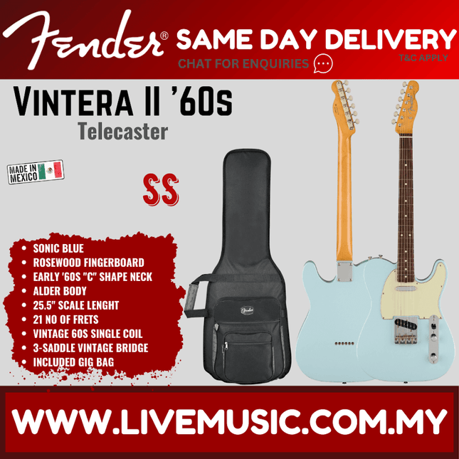 Fender Vintera II 60s Telecaster Electric Guitar, RW FB, Fiesta Red / Sonic Blue