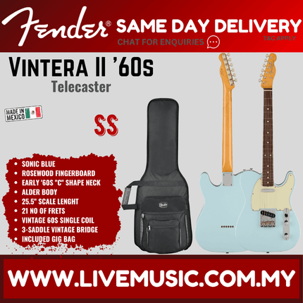 Fender Vintera II 60s Telecaster Electric Guitar, RW FB, Fiesta Red / Sonic Blue