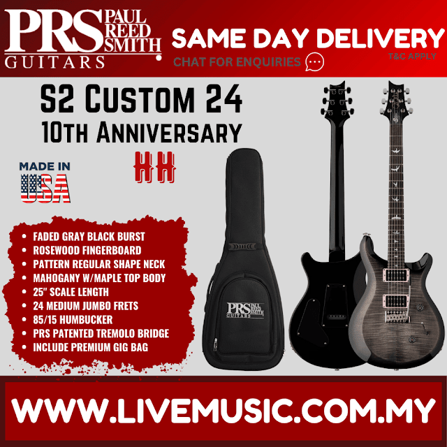 Faded gray-black burst PRS-style electric guitar with gig bag and black headstock