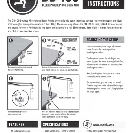 Mackie DB-100 Desktop Microphone Boom Arm (DB100/DB 100)