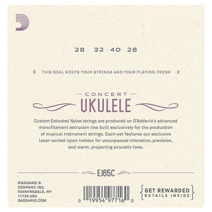 D'Addario EJ65C Pro-Arté Custom Extruded Nylon Ukulele Strings, Concert (EJ-65C/DAddario)