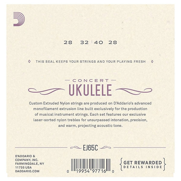 D'Addario EJ65C Pro-Arté Custom Extruded Nylon Ukulele Strings, Concert (EJ-65C/DAddario)