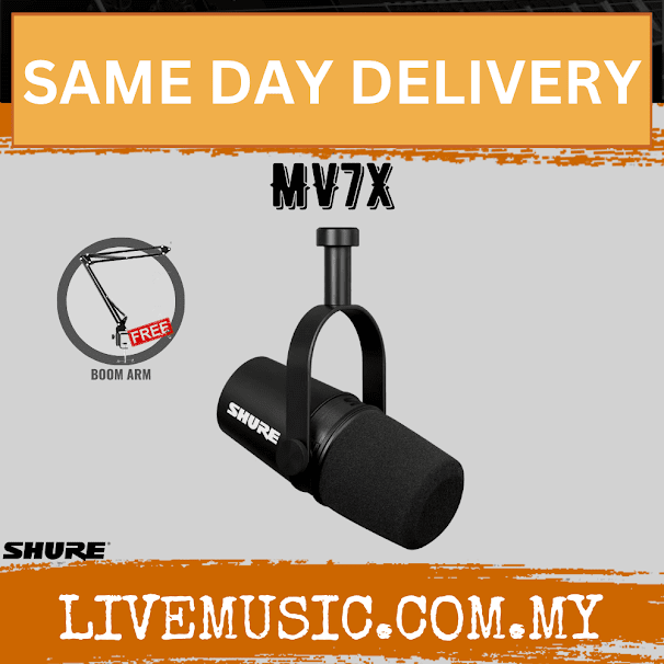 Shure MV7X Dynamic Broadcast Microphone With Boom Arm Microphone Stand - Black ( MV-7X / MV7 )