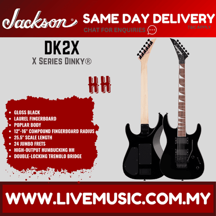 Jackson X Series Dinky DK2X Electric Guitar, Laurel FB, Gloss Black