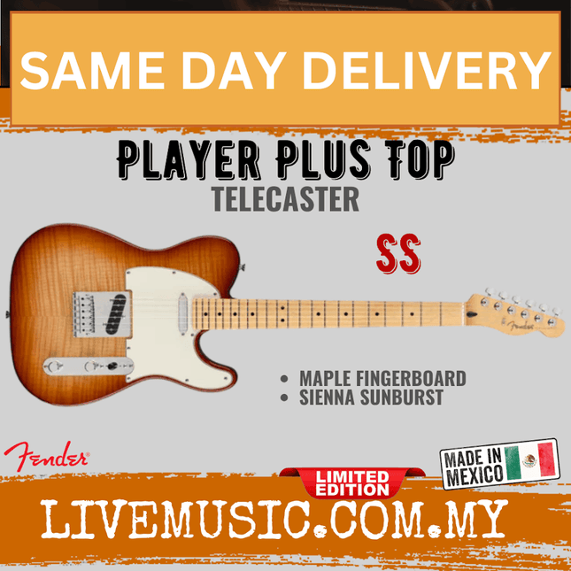 Fender Limited Edition Player Plus Top Telecaster Electric Guitar, Maple FB, Sienna Sunburst