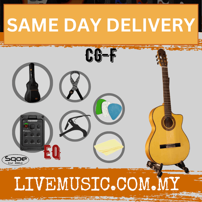 Sqoe CG-F 39-Inch Classical-Electric Guitar w/Gig Bag, Capo, Pick - ( CGF CG F )