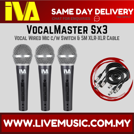 IVA VocalMaster SX3 Vocal Wired Mic c/w Switch & 5m XLR-XLR Cable ( VocalMasterSX3 / VocalMaster-SX3 )