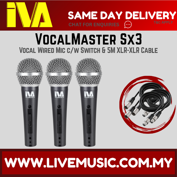 IVA VocalMaster SX3 Vocal Wired Mic c/w Switch & 5m XLR-XLR Cable ( VocalMasterSX3 / VocalMaster-SX3 )