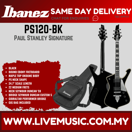 Ibanez PS120-BK Paul Stanley Signature Electric Guitar, Black ( PS120 BK / PS120BK )