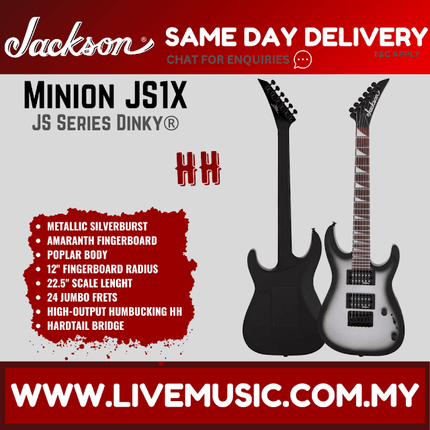 Jackson JS1X JS Series Dinky Minion Electric Guitar, Amaranth FB, Metallic Silver Burst