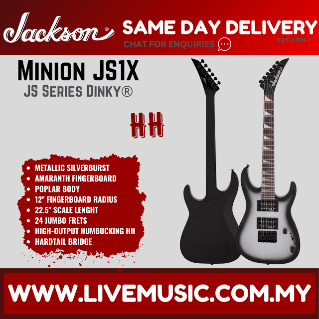 Jackson JS1X JS Series Dinky Minion Electric Guitar, Amaranth FB, Metallic Silver Burst