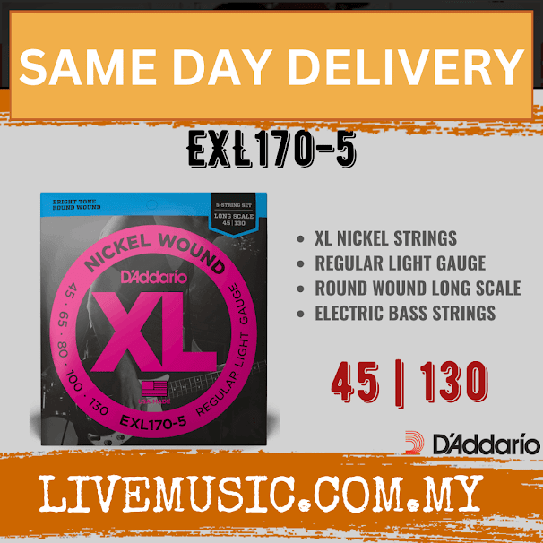 D'Addario EXL170-5 - Nickel Wound 5-String Bass Strings, Light, Long Scale (45-130)(DAddario/EXL170)