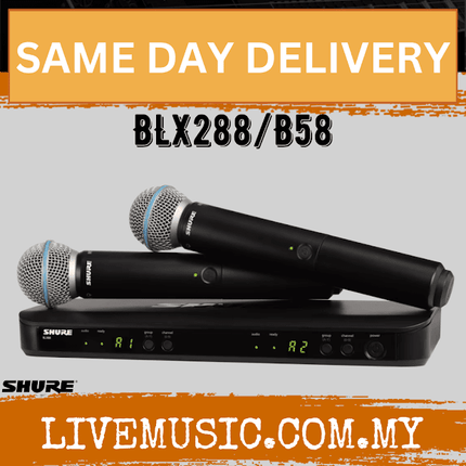 Shure BLX288/B58 Dual Channel Handheld Wireless Microphone System, BLX88 Receiver & (2) BLX2/B58 Handheld Transmitters ( BLX288-B58 / BLX288B58 )