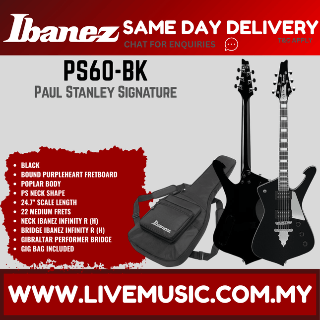 Ibanez PS60-BK Paul Stanley Signature Electric Guitar, Black ( PS60 BK / PS60BK )