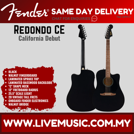 Fender California Debut Redondo CE Series Acoustic Guitar, 2-Colour Sunburst / Black / Natural