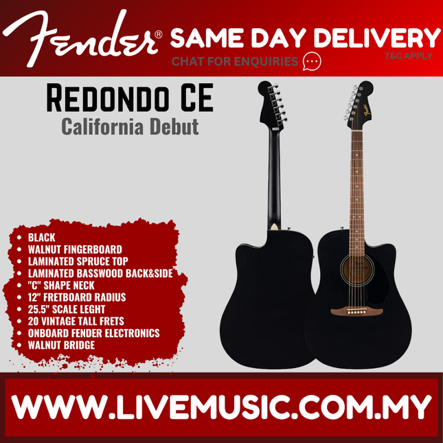 Redondo CE acoustic guitar, black finish with natural fretboard
