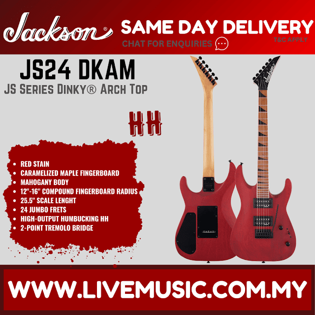 Jackson JS Series Dinky Arch Top JS24 DKAM Electric Guitar, Caramelized Maple FB, Red Stain