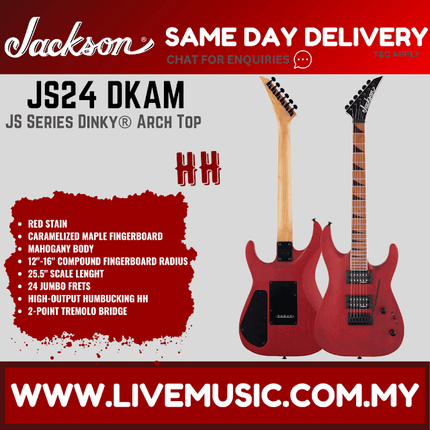 Jackson JS Series Dinky Arch Top JS24 DKAM Electric Guitar, Caramelized Maple FB, Red Stain