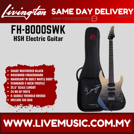 Livingston FH-8000 Stratocaster HSH Electric Guitar, Rosewood Fretboard - ( FH8000 FH 8000 )