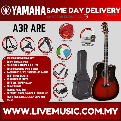 Yamaha A3R ARE Dreadnought Cutaway Acoustic-Electric Guitar -  Tobacco Brown Sunburst ( A3RARE )