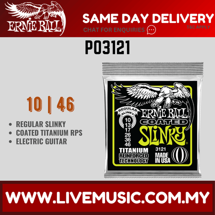 Ernie Ball 3121 Regular Slinky Coated Titanium Rps Electric Guitar Strings, 10-46 Gauge
