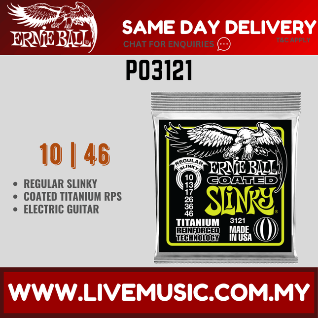 Ernie Ball 3121 Regular Slinky Coated Titanium Rps Electric Guitar Strings, 10-46 Gauge