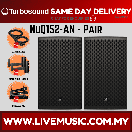 Turbosound NuQ152-AN 2500 Watt 15" Powered Loudspeaker w/Wireless Mic, Speaker Stand And Cable - Pair (NuQ152 AN NuQ152AN)