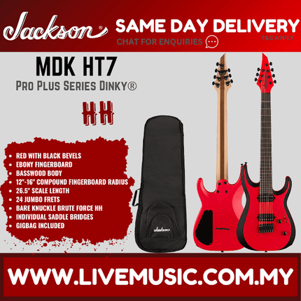 Jackson Pro Plus Series DK Modern MDK7 HT Electric Guitar, Ebony FB, Red w/Black Bevels