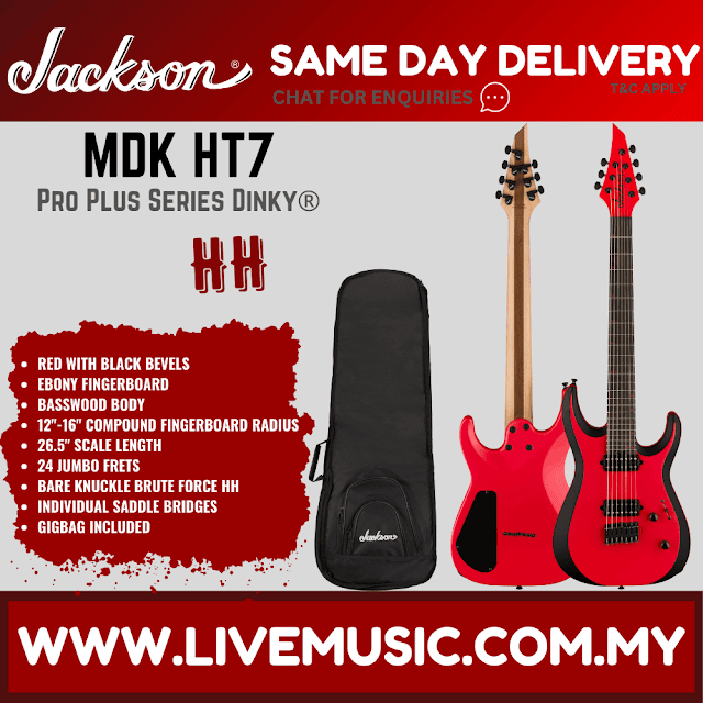 Jackson Pro Plus Series DK Modern MDK7 HT Electric Guitar, Ebony FB, Red w/Black Bevels