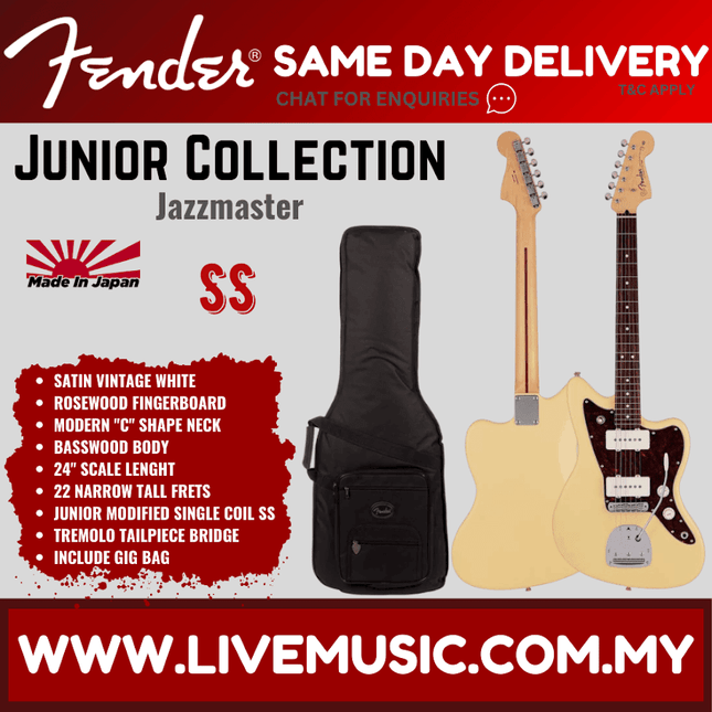 Fender Japan Junior Collection Jazzmaster Electric Guitar, RW FB, Satin Vintage White