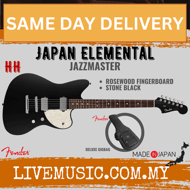 Fender Japan Elemental Jazzmaster HH Electric Guitar, RW FB, Stone Black