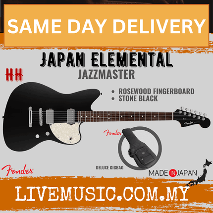 Fender Japan Elemental Jazzmaster HH Electric Guitar, RW FB, Stone Black