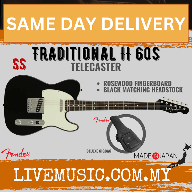 Fender Japan Traditional II 60s Telecaster Electric Guitar, RW FB, Black