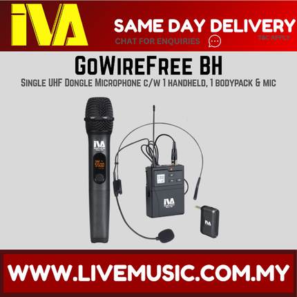 IVA GoWireFree BH Single UHF Dongle Microphone c/w 1 handheld, 1 bodypack & mic ( GoWireFreeBH / GoWireFree-BH )