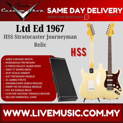Fender Custom Shop Limited Edition 1967 HSS Stratocaster Journeyman Relic, Aged Vintage White