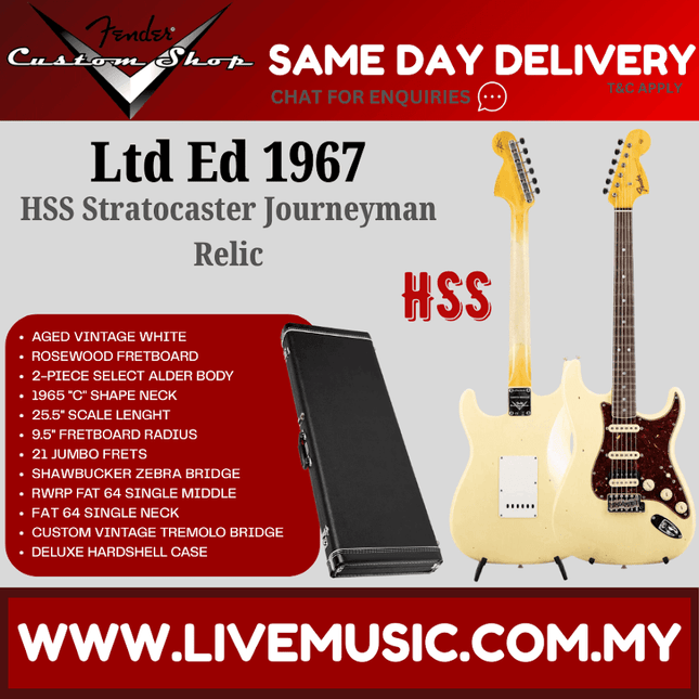 Fender Custom Shop Limited Edition 1967 HSS Stratocaster Journeyman Relic, Aged Vintage White