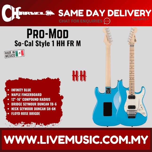 Charvel Pro-Mod So-Cal Style 1 HH FR M Electric Guitar, Maple FB, Infinity Blue