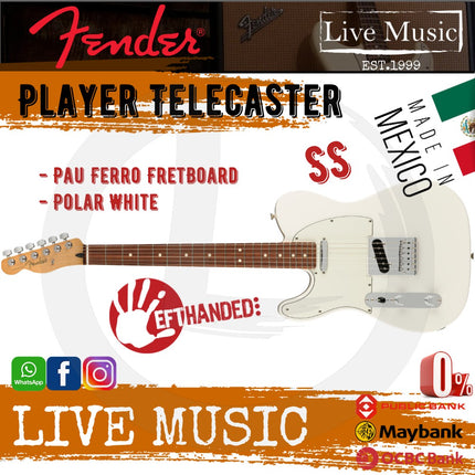 Fender Player Left-Handed Telecaster Electric Guitar, Pau Ferro Fretboard - Polar White