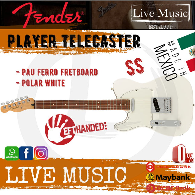 Fender Player Left-Handed Telecaster Electric Guitar, Pau Ferro Fretboard - Polar White